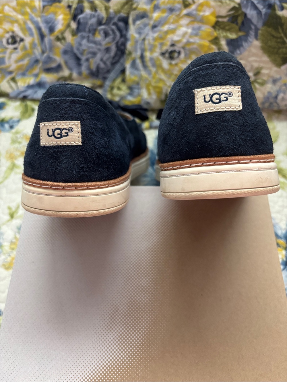UGG Women's Navy Suede Bow Flats - Picture 3 of 3